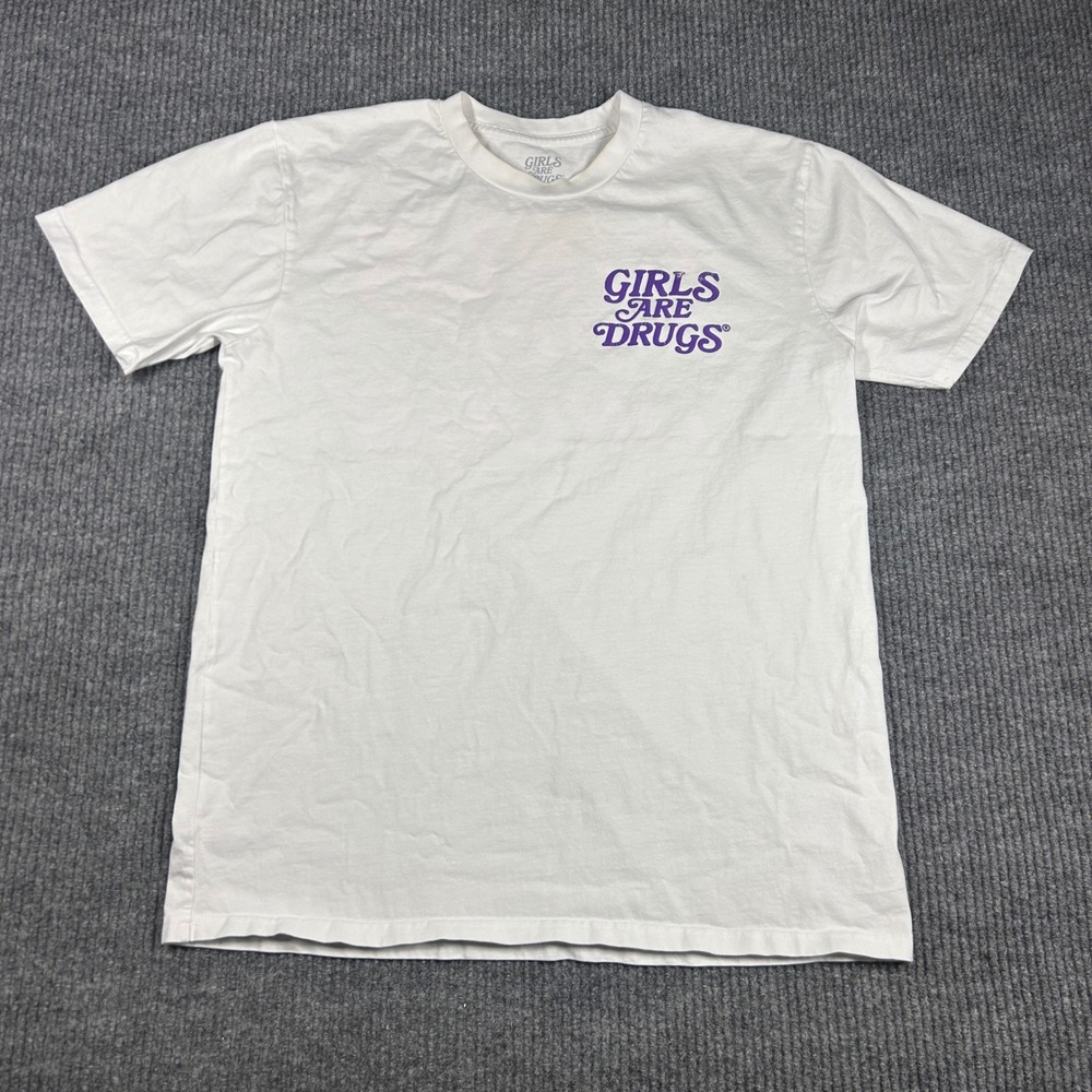 Girls Are Drugs Shirt Mens L White Graphic LargePurple Script Logo Streetwear